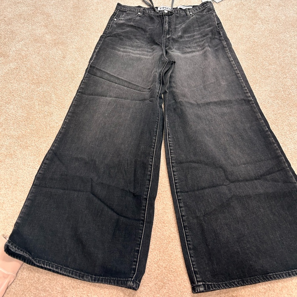 TCL Black Flare Wide-Leg Jeans